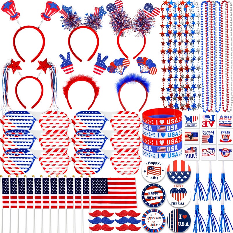 Lansian 4th of July Accessories Bulk Party Supplies, 146Pcs Patriotic Party Favors Set for Independence Day Decorations Memorial Day Celebrations USA Flags Party Parades Classroom Rewards for Kids - Image 1